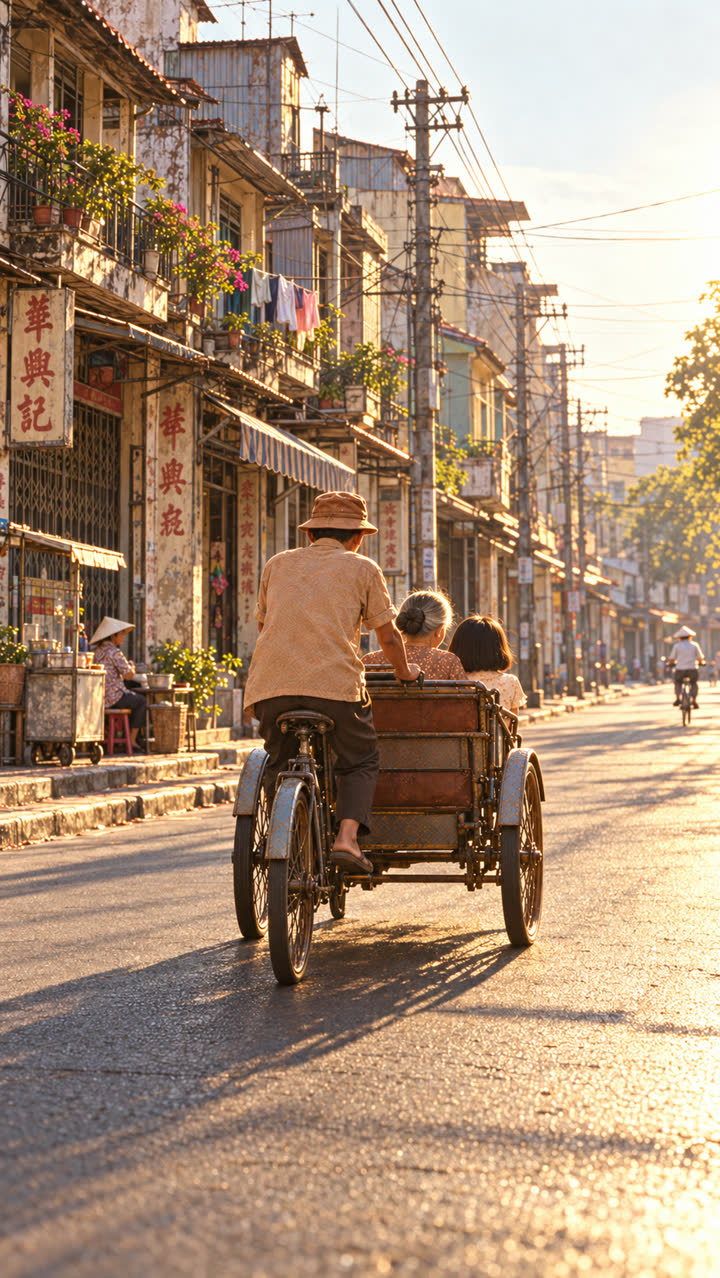 Xích lô chạy xa dần trên phố